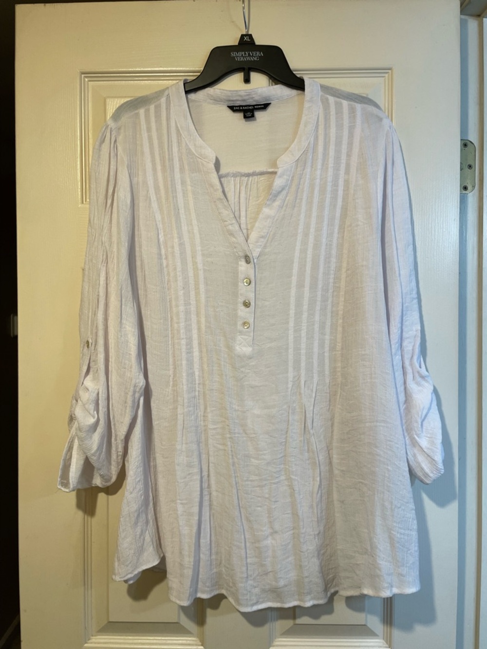 Zac & Rachel White Pintuck Button-Neck Blouse